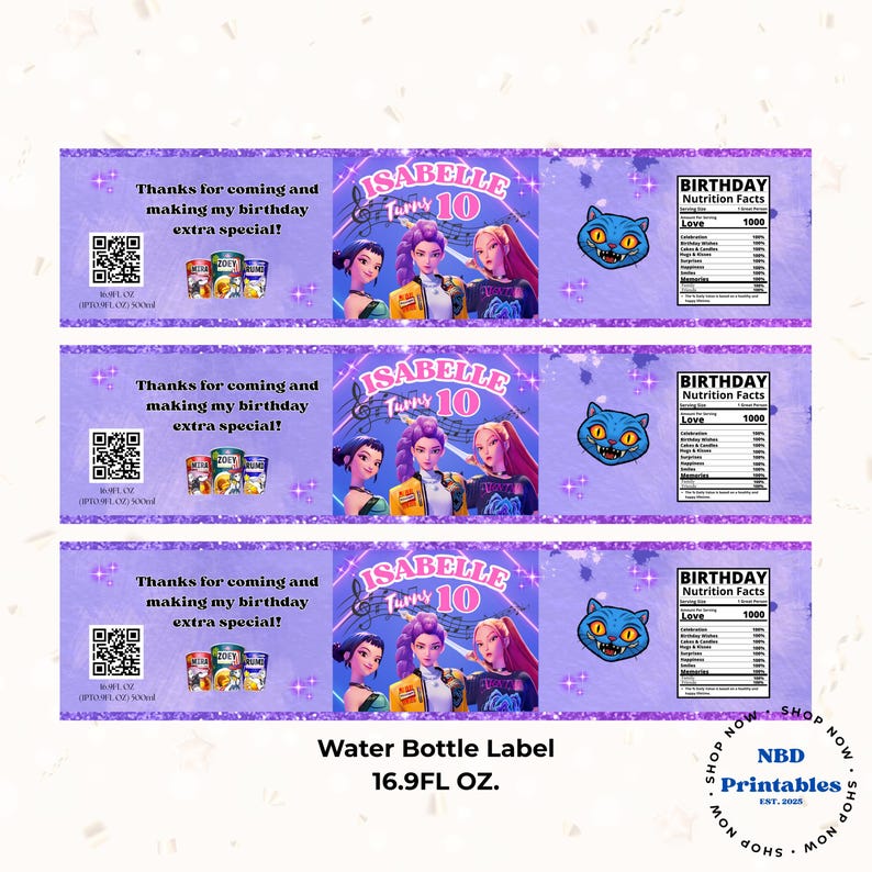 Editable KPOP Demon Hunters / Huntrix Water Bottle Label Template ...