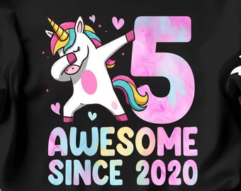 Eenhoorn 5e verjaardag meisje SVG PNG: shirtontwerp (digitale download)