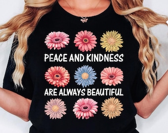 Peace and Kindness Floral PNG SVG: Retro Flower Shirt Design (Digital Download)