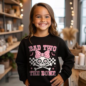 Bad Two The Bone Cute Skull Girl With Bow Halloween, Bad two the bone svg, Two svg, 2nd birthday svg and png