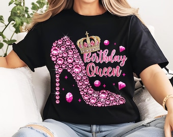 Birthday Queen Glitter PNG: Girly Sublimation Design (Digital Download)