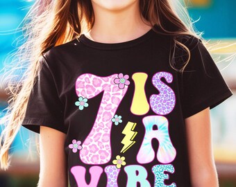 7th Birthday Groovy Vibe PNG SVG - Retro Party Theme (Digital Download)