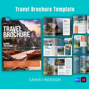Plantilla de folleto de viajes para tours, vacaciones y turismo / Editable en Canva, Illustrator AI, EPS / Carta de EE. UU. / Diseño de revista Scenic Trip