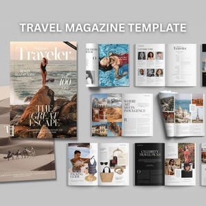 Plantilla para revista de viajes de lujo / 40 páginas A4 / Canva e InDesign / Folleto, catálogo y diseño editorial para turismo y hoteles