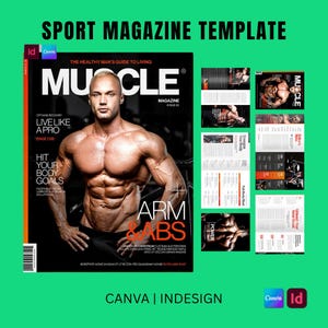 Sport Magazine Template, Fitness, Bodybuilding And Gym Magazine Editable Canva & InDesign, Digital Download, Muscle Workout Routine Template