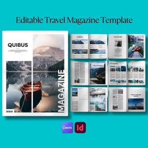 Editable Travel Magazine Template | 15-Page Canva & InDesign Layout | Modern A4 Design for Travel Bloggers, Creators and Publishers