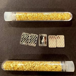 Pure .999 Fine Silver Bars (X5) Bullion Estate Lot & Vials Gold Flakes 24k Coin