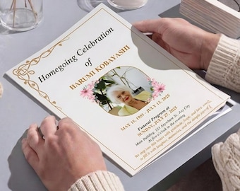 Funeral Program Template Bifold Canva | Memorial Program Editable | Celebration of Life Floral Design | Digital Downloads