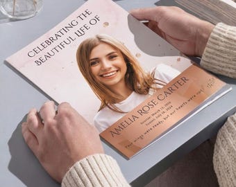 Funeral Program Template, 8-Page Memorial Canva | Light Pink Floral Celebration of Life (Instant Download)