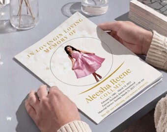 Funeral Program Template Bifold | Memorial Program Canva Editable | Elegant Yellow and Pink Floral Celebration of Life | Instant Download