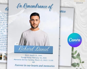 Funeral Program Template Bifold | Memorial Service Celebration of Life (Instant Download)