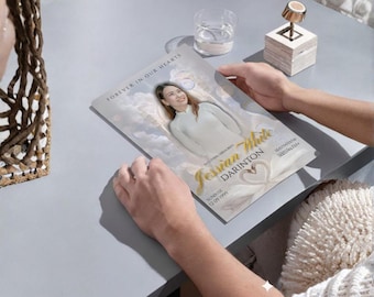 Celebration of Life Program Template | Neutral Elegant Funeral Memorial Program | Editable Canva Bifold