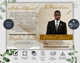 Elegant Funeral Program Template | Editable Memorial Bifold (Instant Download)