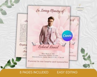 Funeral Program Template Editable | Memorial Program Canva Bifold | Elegant Keepsake 8 Pages | Instant Download