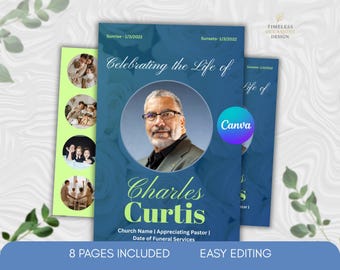Religious Funeral Program Template | Christian Memorial Program Bifold | Editable Canva Order of Service