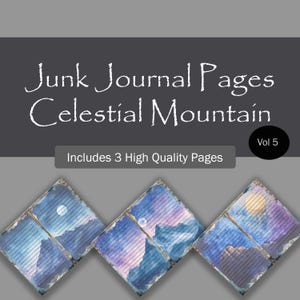 Blauw en paars Celestial Junk-dagboekpagina's, lavendel en kobalt Cosmic Mountain digitaal papier, plakboek met saffier en violet, #moon