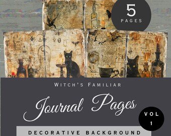 Witch's Familiar Junk Journal Pages, Spooky Cottagecore Kit (Digital Download)