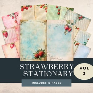 Collezione di cancelleria Strawberry, carta stampabile rosa mista e modelli di buste, pagine di quaderno digitale Rosy Berry #berry