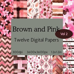 Braune und Pinke Digitale Papiere, Rosa und Rosa Origami Seiten, Quadratische Basteldrucke, Scrapbook Projekt Zubehör, #colors
