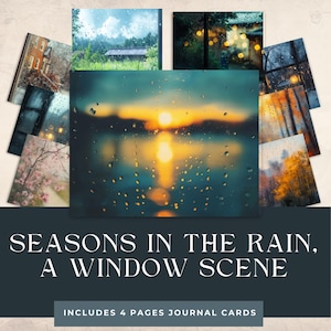Karty do dziennika „After the Rain”, sezonowe obrazy deszczowego krajobrazu, cyfrowe papiery do druku, strony do scrapbookingu, #okno