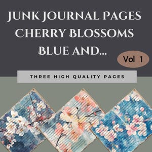 Blaue Kirschblüten Junk Journal Seiten, Pink Sakura Digital Papiere, Orange Hanami Meditation Tagebuch, Weißes Floral Gästebuch, #CHB