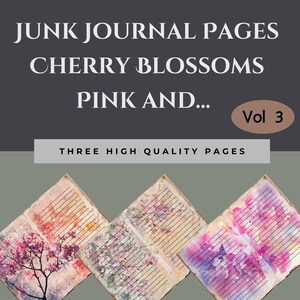 Página de diário de sucata de flor de cerejeira rosa, papel digital de sakura roxa, diário de meditação hanami de rosas, registro de álbum de recortes floral #CHB
