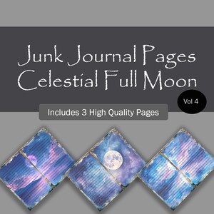 Blauwe en paarse Celestial Junk-dagboekpagina's, lavendel en kobalt Cosmic volledig digitaal papier, plakboek met saffier en violet, #moon