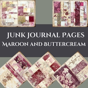 Pagine di diario spazzatura color bordeaux e crema al burro, carta digitale stampabile color gelso, registro di meditazione quotidiana color bordeaux, diario di bordo, #dessert