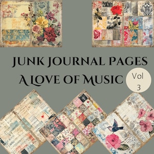 Páginas de diário de lixo de amor por música, papéis digitais devocionais diários, diário de registro de meditação, registro de álbum de recortes musicais, padrão vitoriano, #ALM