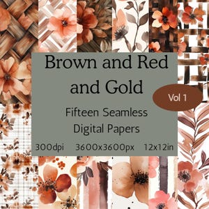 Braune, Rote und Rote Blumen Digital Papiere, Bronze Blumen Druckbare Origami Seiten, quadratische Bastelbögen, Scrapbooking Zubehör, #colors