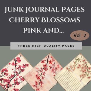 Página de diário de sucata de flor de cerejeira rosa, papel digital Blush Sakura, diário de meditação Rose Hanami, registro de álbum de recortes floral, #CHB
