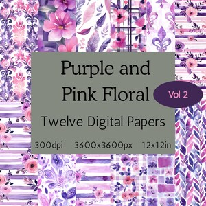 Papéis digitais rosa e roxo, páginas de origami florais rosa e lilás para impressão, impressões artesanais quadradas em tom blush, scrapbook, papéis para projetos, #rosa