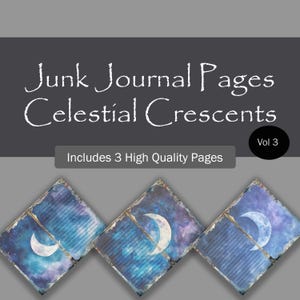 Blauwe en paarse Celestial Junk-dagboekpagina's, afdrukbaar papier kosmische halve maan lavendel en kobalt, plakboek saffier en violet, #moon