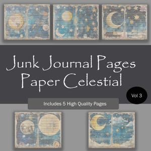 Blauwe en paarse Celestial Junk-dagboekpagina's, lavendel en kobalt Cosmic Space Digital Papers, plakboek sterrennachthemel, #moon