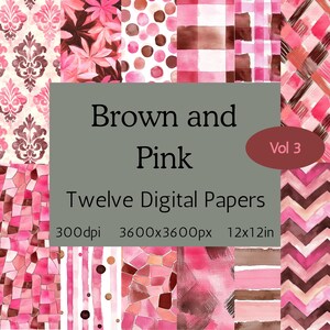 Papéis digitais marrons e rosa, páginas de origami imprimíveis rosadas, impressões artesanais quadradas em tons de blush e bronze, materiais para projetos de scrapbook, #cores
