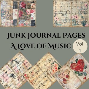 Páginas de diário de lixo de amor por música, papéis digitais devocionais diários, registro de diário de meditação, registro de álbum de recortes musicais, padrão vitoriano, #ALM