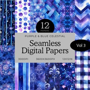 Blue Purple Celestial Digital Papers, Origami Scrapbook Pages (Digital Download)