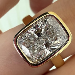 Lab Grown Diamond Engagement Ring: Elongated Cushion Cut, Bezel Set