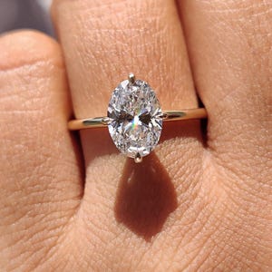Oval Lab Grown Diamond Engagement Ring: 14K Yellow Gold Solitaire