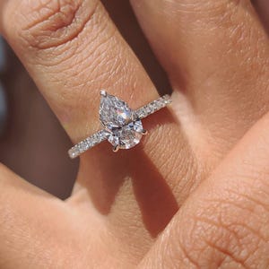 Pear Cut Lab Grown Diamond Engagement Ring: White Gold Hidden Halo