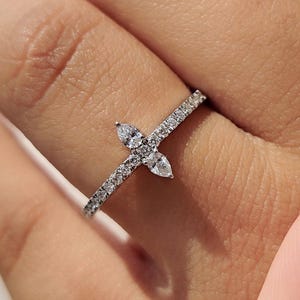 Lab Grown Diamond Engagement Ring: Pear & Round Two Stone White Gold Band