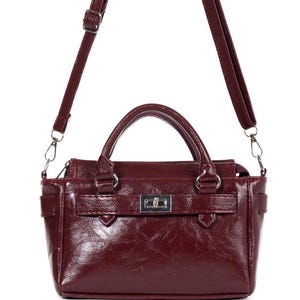 Sac à bandoulière, sac à main et sac à bandoulière en cuir bordeaux - Boucle de ceinture - Fermeture à glissière - Intérieur doublé - Multi compartiments