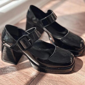 Black Patent Leather Platform Mary Janes | Women’s Chunky Block Heels