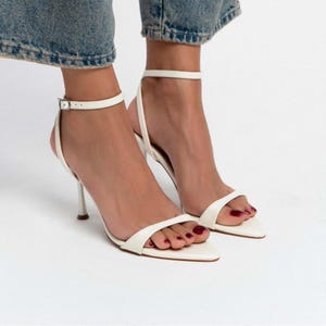 Ivory Leather Bridal High Heels | Pointed Toe Wedding Shoes with Ankle Strap