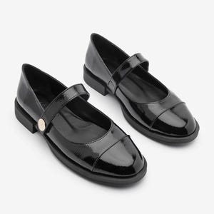 Stylish Low Heeled Mary Jane | Black Patent Leather Mary Jane with Velcro Strap | Loafer Mary Jane | Mid Heeled Mary Jane | Women Mary Janes