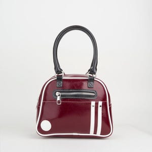 Sac à main, bras et épaule de sport rétro en cuir bordeaux - bandoulière réglable, fermeture à glissière - sac en cuir vintage - sac à bandoulière - sac pour femme