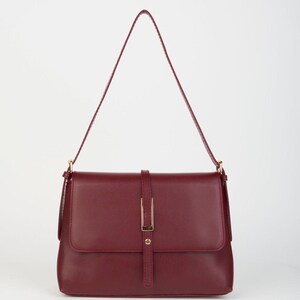 Mittelgroße Leder gefütterte Handtasche & Schultertasche und Umhängetasche mit abnehmbarem Riemen und Druckknopf - LUNARA - BURGUNDY Farbe