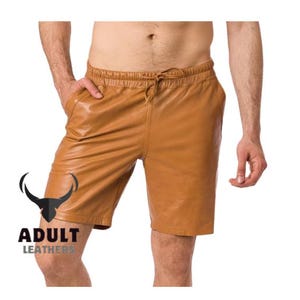 Men’s Mustard Color Real Leather Shorts – Handmade Genuine Leather Mustard Shorts | Stylish Summer Streetwear & Festival Fashion