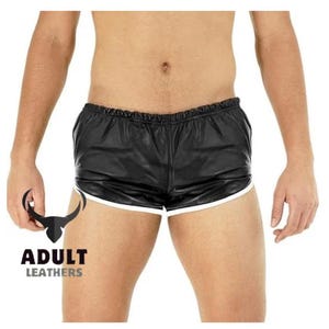 Handmade Sheep Leather Biker Shorts -  White Stripe Festival Clubwear Hot Pant
