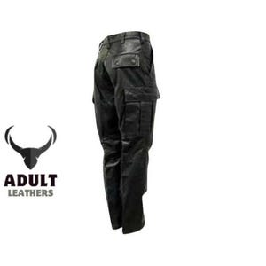 Men’s 100% Real Leather Cargo Jeans – Heavy Duty Biker Trousers